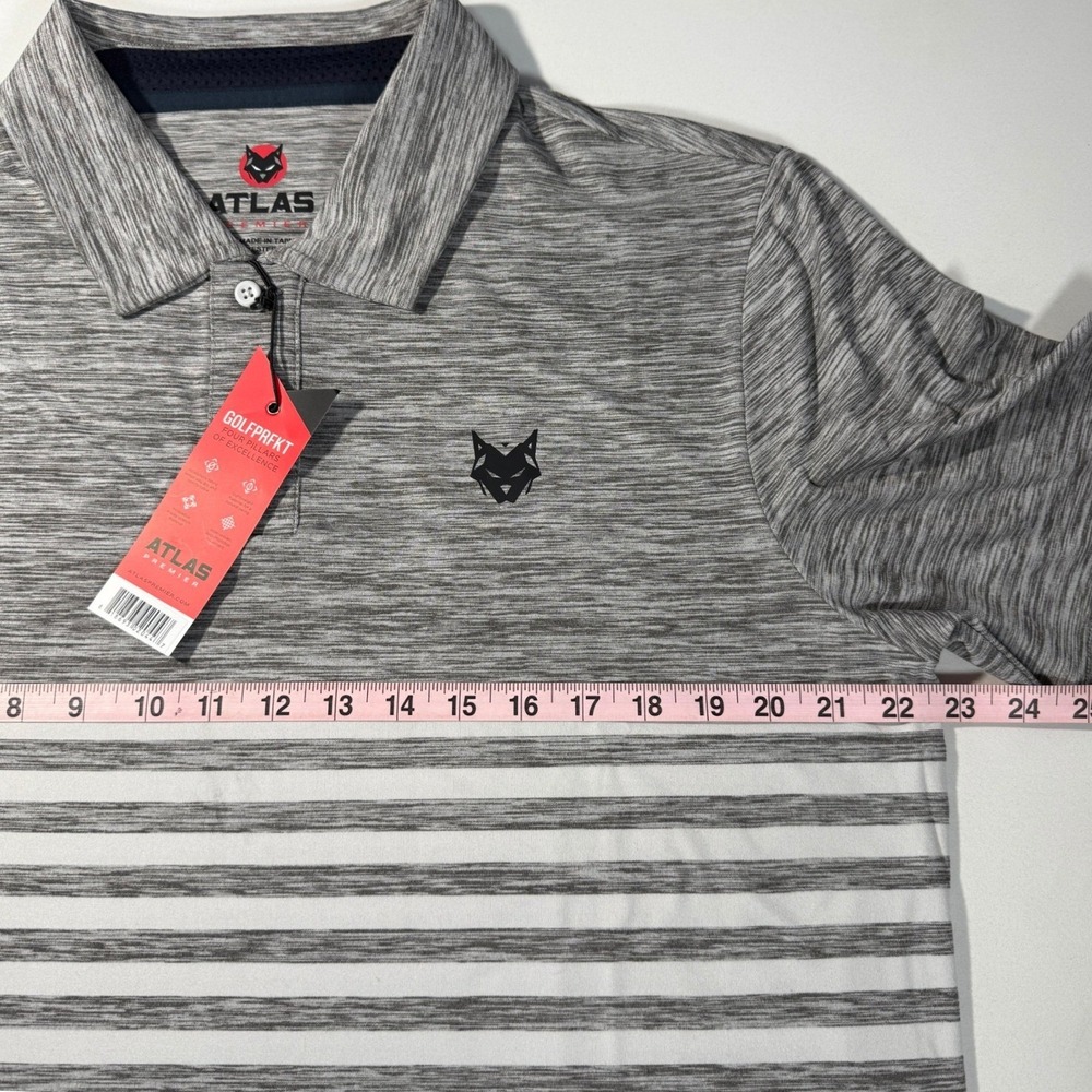 Atlas Premier Mens Grey Space Dye Striped Golf Polo Shirt Size Large NWT‎ - Picture 9 of 12